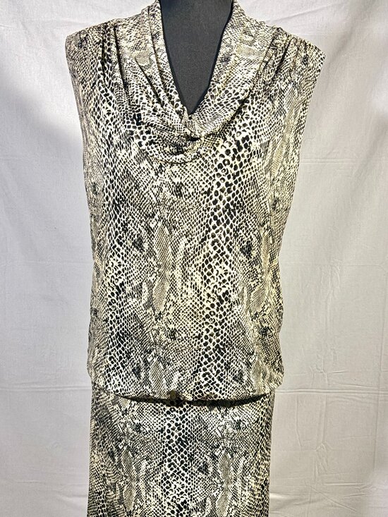 Michael Kors Dresses & Skirts - Michael Kors Snakeskin Dress Women’s S Black Beige Cowl Neck Blouson EUC